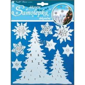 Wall stickers trees and snowflakes white with metallic effect 24 x 18 cm
