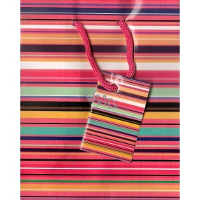 Nekupto Gift paper bag 14 x 11 x 6.5 cm Pink - colored stripes 1162 30 KFS