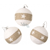 Flasks white with star and jute stripe for hanging 8 cm, 3 pieces