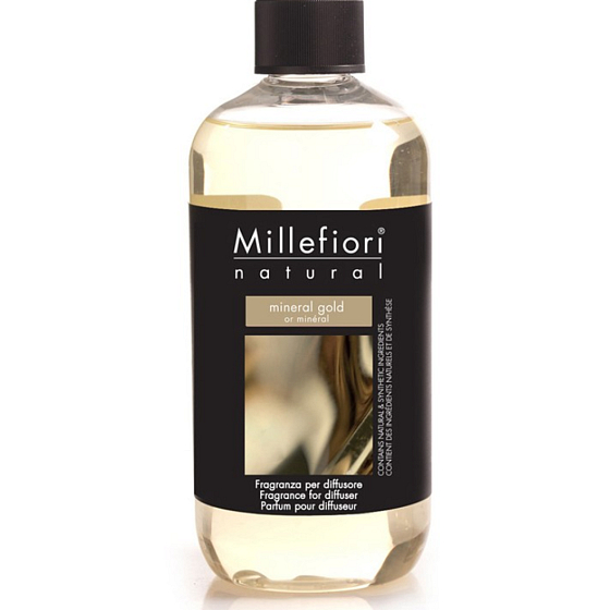 Millefiori Milano Natural Mineral Gold - Mineral Gold Diffuser Refill for Fragrance Sticks 500 ml