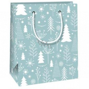 Ditipo Gift paper bag 11.5 x 6.5 x 14.5 cm light blue white trees