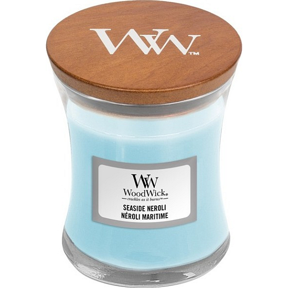 WoodWick Seaside Neroli - Coastal neroli scented candle with wooden wick and lid glass small 85 g