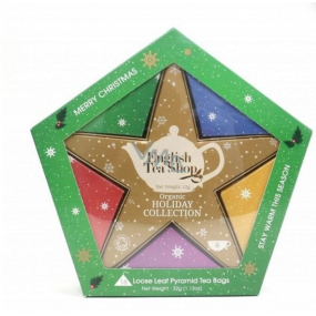 English Tea Shop Bio Holiday Collection Gold Star White Tea, Lychee and Cocoa + Seasonal Siesta + Energy for the Holidays + Refreshment after the celebrations + Mint and Melon + Chai Tea Charge 16 pieces of tea pyramids, 32 g