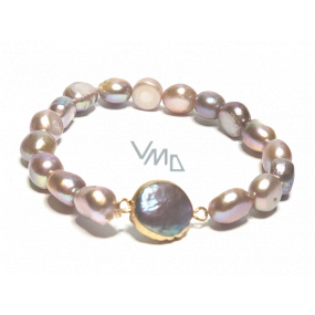 Pearl purple irregular bracelet elastic natural 9 x 9 mm / 16-17 cm, symbol of femininity, brings admiration