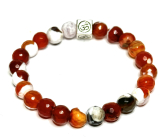 Agate fire lace facet with royal mantra Ohm bracelet elastic natural stone, ball 8 mm / 16 - 17 cm
