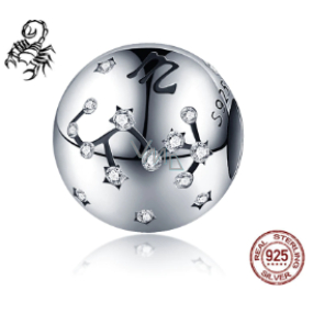 Scorpio zodiac sign, pendant for bracelet silver + cubic zirconia, ball 9 mm 1 piece