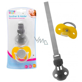First Steps Bpa Free Soother with orthodontic silicone teat and fastening strip yellow-grey 2 pieces