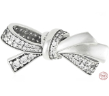 Charm Sterling Silver 925 Bow with Cubic Zirconia, Bead for Bracelet Symbol