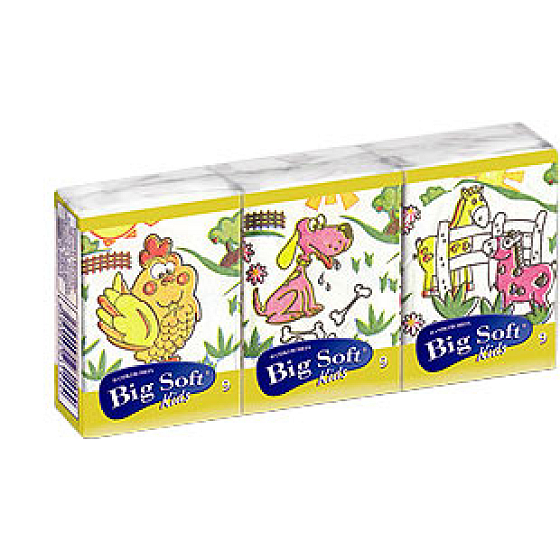 Big Soft Kids paper handkerchiefs 4 ply children's motif 6 x 9 pieces
