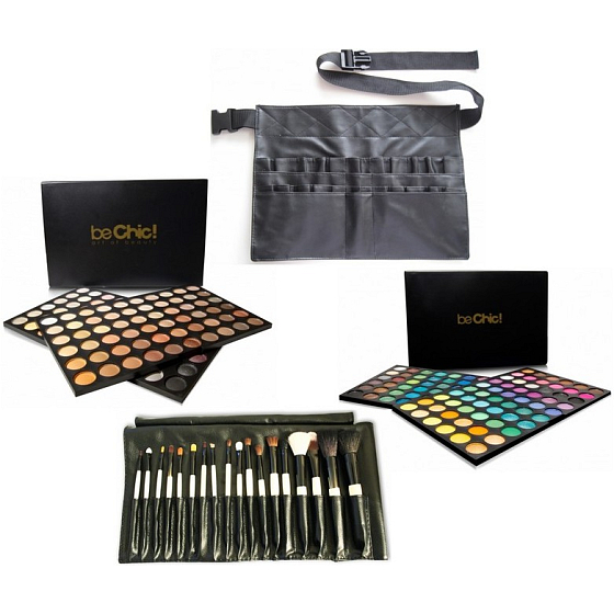 Be Chic! Makeup Artist Professional Art Palette 120 Eyeshadows + Professional Art Set Warm Palette 120 Eyeshadows + Set of 18 Cosmetic Brushes + Professional Brush Case with Belt, Cosmetic Set