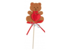 Felt teddy bear with heart brown recess 6.5 cm + skewers