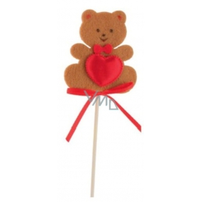 Felt teddy bear with heart brown recess 6.5 cm + skewers