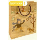 Nekupto Gift kraft bag 25 x 8 x 19 cm Christmas children in the snow 596 WKHM