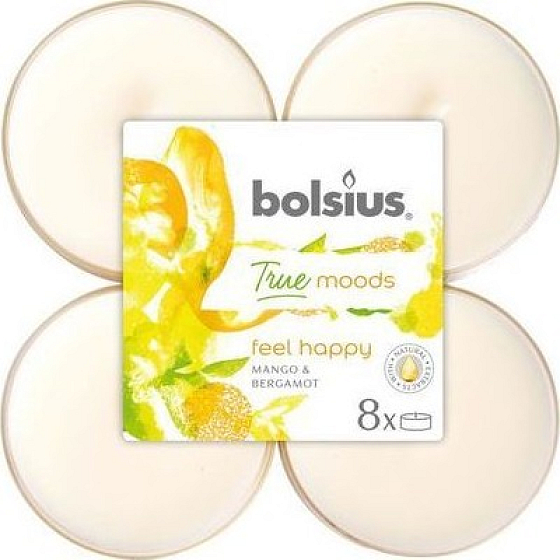 Bolsius True Moods Feel Happy Mango & Bergamot - Mango and bergamot maxi scented tealights 8 pieces, burning time 8 hours