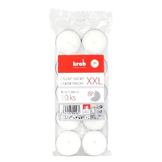 Crab Tea lights white, burning time 8 hours 10 pieces in cellophane