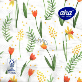 Aha Paper Napkins 3 ply 33 x 33 cm 20 pieces Easter white, tulips and daffodils