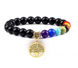 Chakra bracelet elastic Tree of Life + Obsidian, natural stone, bead 8 mm / 16-17 cm, stone of salvation