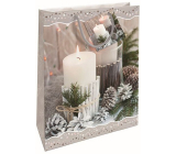 Nekupto Gift paper bag 32,5 x 26 x 13 cm Christmas candle silver