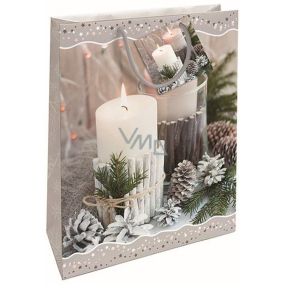 Nekupto Gift paper bag 32,5 x 26 x 13 cm Christmas candle silver