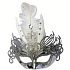 Silver ball mask with white feathers 30 cm suitable for adults