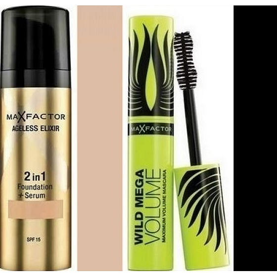 Max Factor Ageless Elixir makeup 2in1 55 Beige 30 ml + Wild Mega Volume mascara black 11 ml