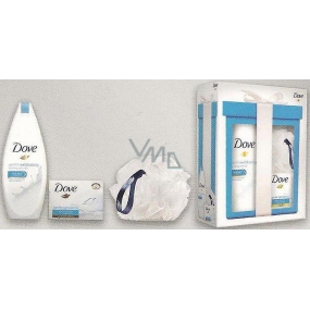 Dove Gentle Exfoliating nourishing shower gel 250 ml + Gentle Exfoliating cream tablet 100 g + sponge for washing, cosmetic set
