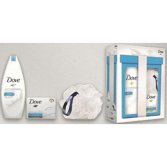 Dove Gentle Exfoliating nourishing shower gel 250 ml + Gentle Exfoliating cream tablet 100 g + sponge for washing, cosmetic set