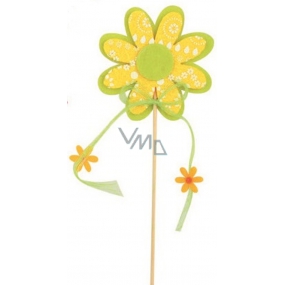 Yellow felt flower with white decor recess 8 cm + skewers
