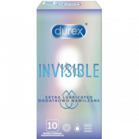 Durex Invisible Extra Thin Extra Lubricated condoms extra thin, extra lubricated nominal width: 54 mm 10 pieces