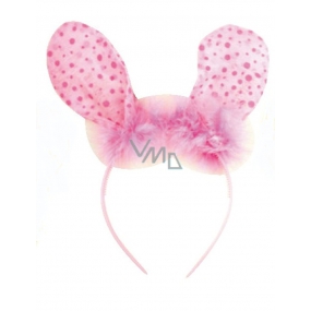Headband ears with feather pink polka dot 23 cm