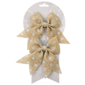 Jute bow with silver stars 12 cm, 2 pieces