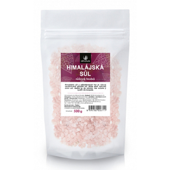 Allnature Himalayan salt pink coarse contains, inter alia, magnesium, calcium, potassium and iron 500 g