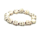 Magnesite / Howlite white Skull hand carved bracelet elastic natural stone 10 mm / 16 - 17 cm, cleansing stone