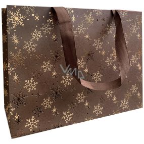 Nekupto Gift paper bag with embossing 23 x 18 cm Christmas snowflakes brown
