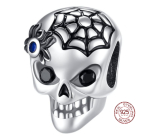 Charm Sterling silver 925 Skull - black spider web, bead for Halloween bracelet
