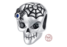 Charm Sterling silver 925 Skull - black spider web, bead for Halloween bracelet