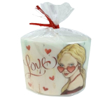 Emocio Love - Girl with glasses, heart white candle ellipse 115 x 53 x 100 mm