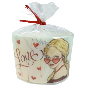 Emocio Love - Girl with glasses, heart white candle ellipse 115 x 53 x 100 mm