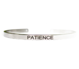 Stainless steel bracelet silver with engraving Patience, open cuff, 4 mm