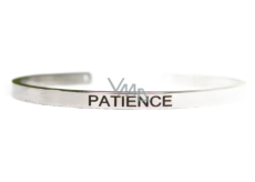 Stainless steel bracelet silver with engraving Patience, open cuff, 4 mm