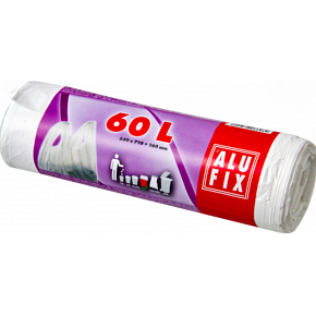 Alufix Trash bags with handles white, 12 µ, 60 liters, 64 x 71 x 16 cm, 12 pieces