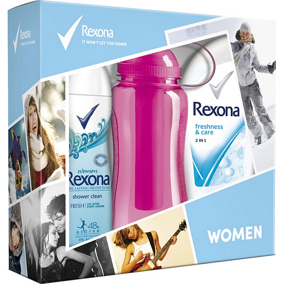 Rexona Freshness & Care shower gel 250 ml + Fresh Shower Clean deodorant spray 150 ml + sports bottle 500 ml, cosmetic set