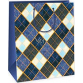 Ditipo Gift paper bag 26.4 x 13.6 x 32.7 cm blue-brown orange checkered DAB