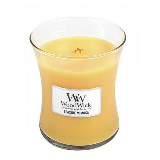 WoodWick Seaside Mimosa - Scented candle with wooden wick and lid glass medium 275 g