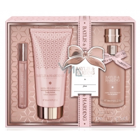 Baylis & Harding Jojoba, Silk and Almond oil perfumed water for women 100 ml + perfumed roll-on in a handbag + body and hand lotion 200 ml, cosmetic set