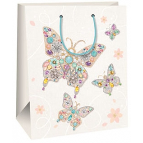 Ditipo Gift paper bag 26.4 x 13.7 x 32.4 cm white, with butterflies AB