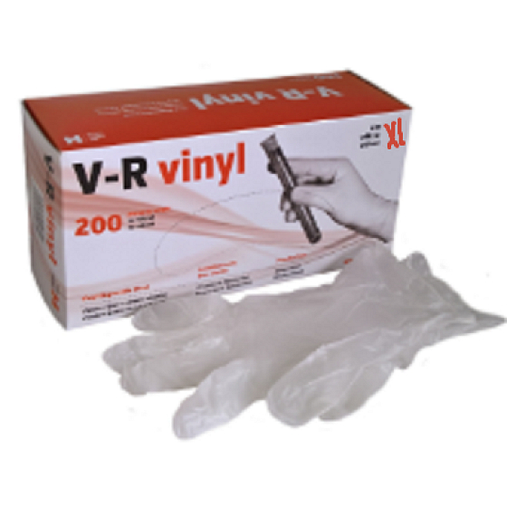 V-R Gloves Vinyl Disposable Powder-Free Ambidextrous Size XL Box of 200 Pieces