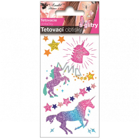 Colored tattoo decals with glitter for children Unicorns 10.5 x 6 cm