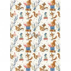Ditipo Gift wrapping paper 70 x 100 cm White foxes, squirrels and blue birds 2 sheets