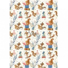 Ditipo Gift Wrapping Paper 70 x 100 cm White with Foxes, Squirrels, and Blue Birds 2 Sheets